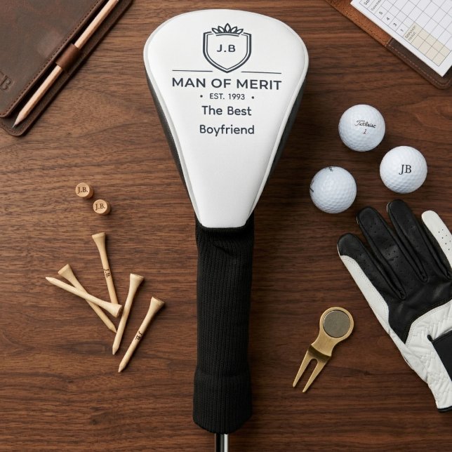Boyfriend Birthday Monogram Initials Man Of Merit Golf Head Cover (Boyfriend golf head cover)