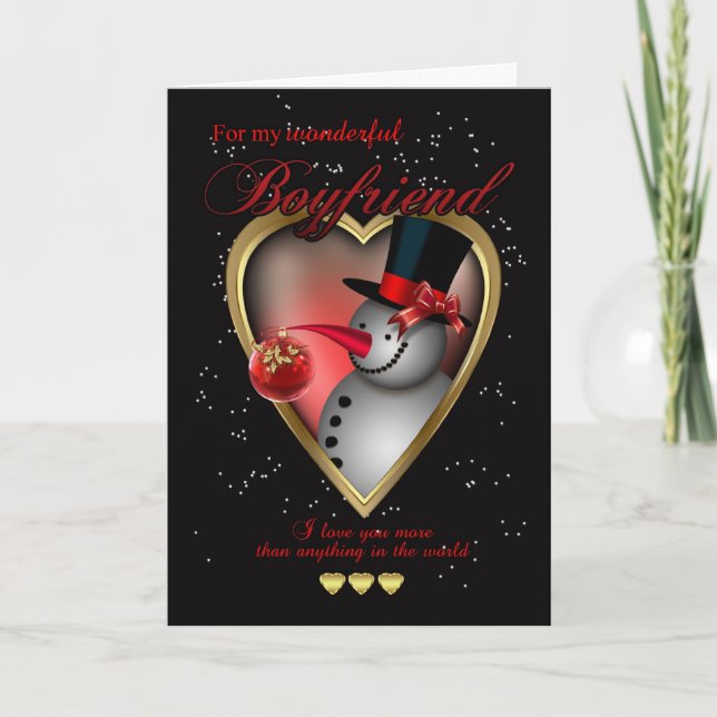 Boyfriend Christmas Card - Snowman In Heart (Front)
