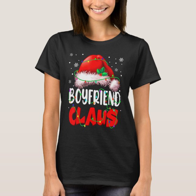 Boyfriend Claus Funny Christmas Lights Santa Coupl T-Shirt (Front)