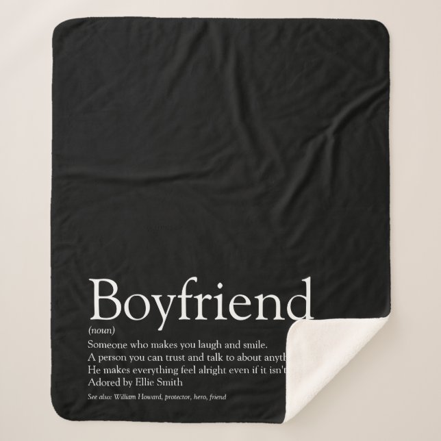 Boyfriend Definition Black and White Modern Sherpa Blanket (Front)