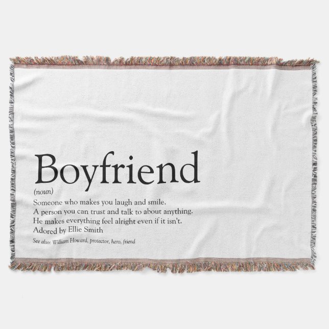 Boyfriend Definition Cool Fun Black and White Throw Blanket (Front)