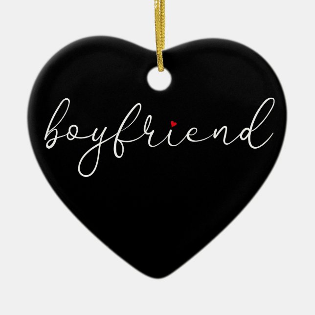 Boyfriend Definition Elegant Script Love Heart Ceramic Tree Decoration (Front)