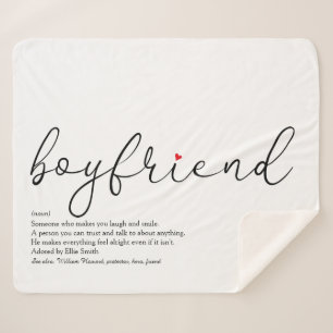 Boyfriend Definition Red Heart Elegant Script Sherpa Blanket