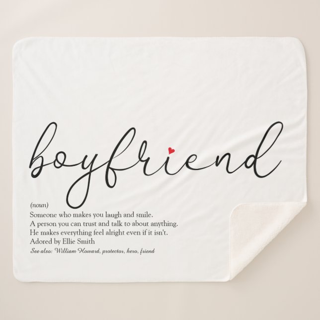 Boyfriend Definition Red Heart Elegant Script Sherpa Blanket (Front (Horizontal))