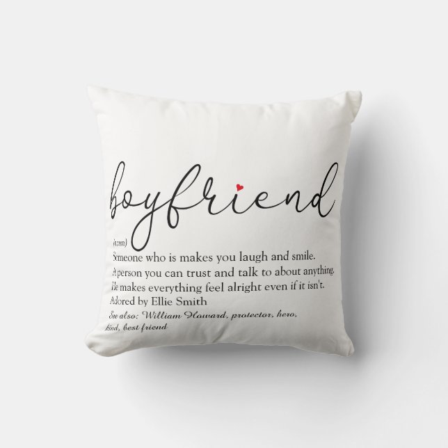 Boyfriend Definition Script Red Love Heart Cushion (Front)