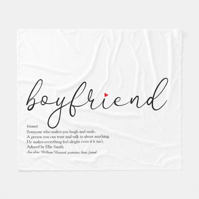 Boyfriend Definition Script Red Love Heart Fleece Blanket (Front (Horizontal))