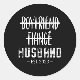 Boyfriend Fiance Husband Just Married 2023 Grooms Classic Round Sticker