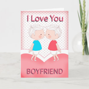Boyfriend, Gay, Cute Kissing Couple Valentine = Holiday Card