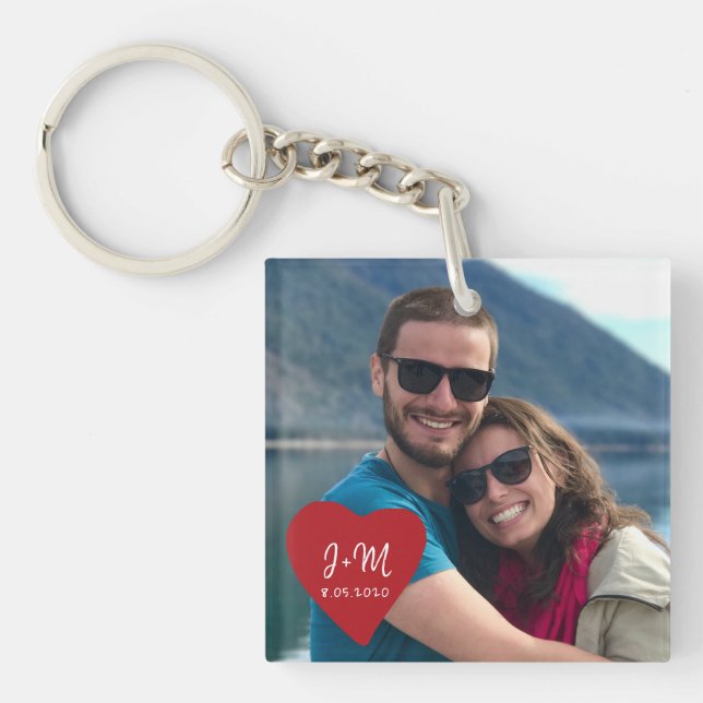 Boyfriend girlfriend couple initials date photo key ring (Front)