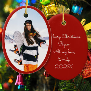 Boyfriend Girlfriend Oval Photo Christmas  Ceramic Tree Decoration