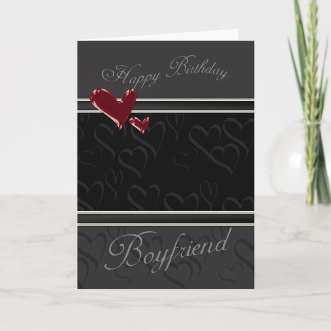 Boyfriend Happy Birthday card for male with hearts (Front)