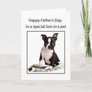 Boyfriend, Happy Father's Day, Boston Terrier with Card