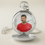 Boyfriend husband name photo pocket watch<br><div class="desc">Template for Your own photo of a boyfriend,  man,  husband.  With a name (x4)   A great birthday gift,  wedding gift or keepsake for her. Black text.</div>