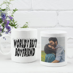 Boyfriend photo black typography coffee mug