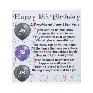 Boyfriend Poem - 18th Birthday Notepad