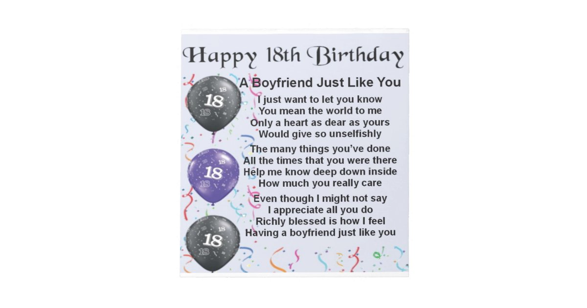 Boyfriend Poem - 18th Birthday Notepad | Zazzle