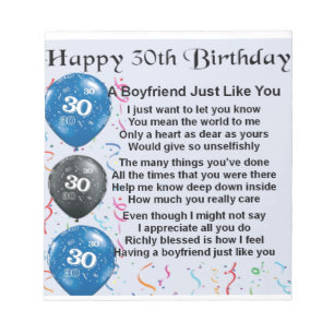 Boyfriend poem 30th Birthday Notepad