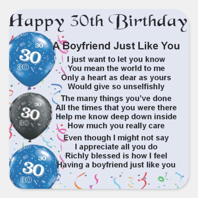 Boyfriend poem 30th Birthday Square Sticker (Front)