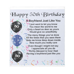 Boyfriend poem 50th birthday notepad
