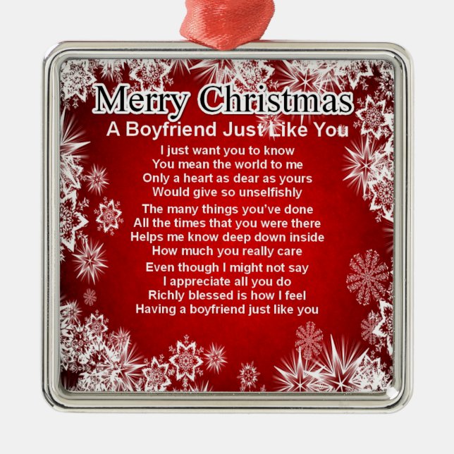 Boyfriend Poem - Christmas Design Metal Tree Decoration (Front)