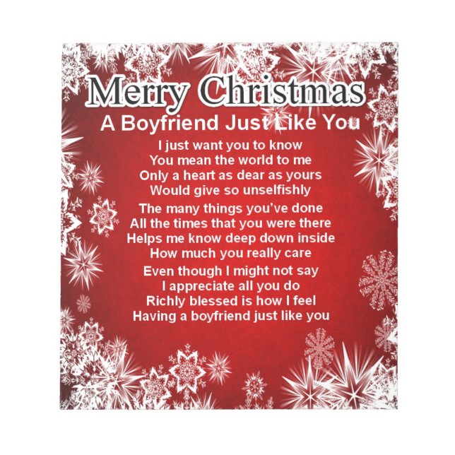 Boyfriend Poem - Christmas Design Notepad (Front)
