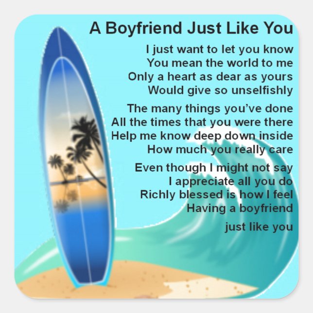 Boyfriend Poem - Surfing Design Square Sticker (Front)