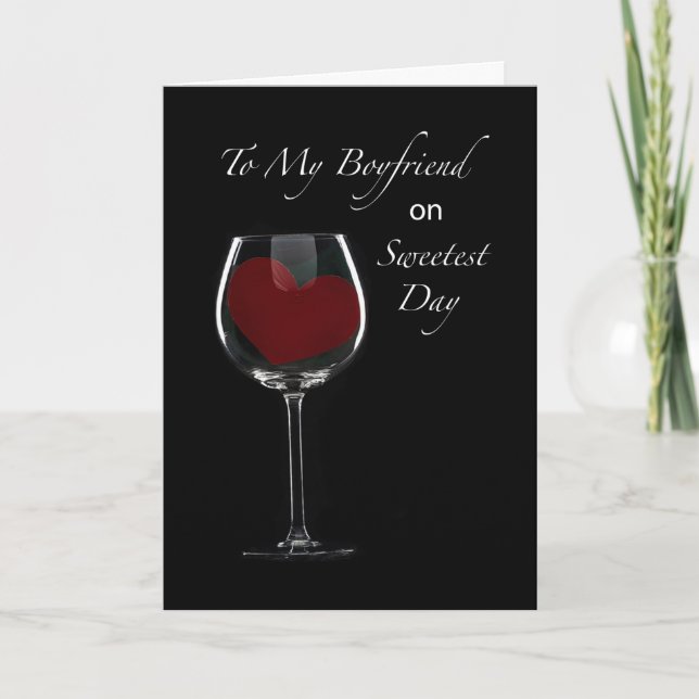 Boyfriend Sweetest Day Red Heart in Wine Glass Card (Front)