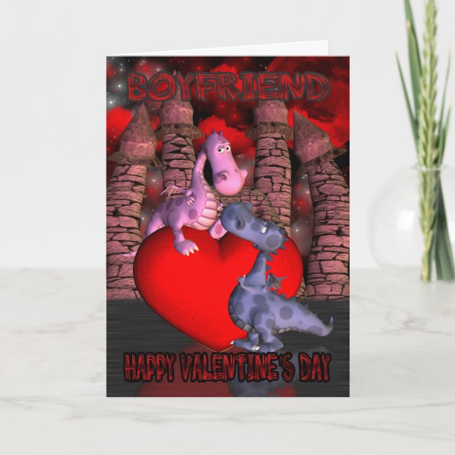 boyfriend, two cute dragons, one on a heart one lo holiday card (Front)
