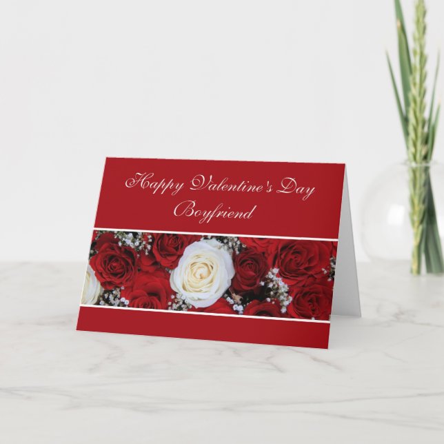 Boyfriend Valentine's Day red and white roses Holiday Card (Front)