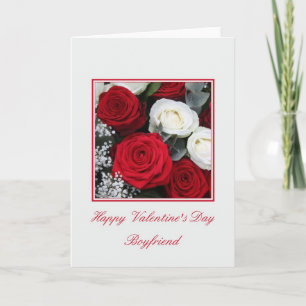 Boyfriend Valentine's Day red and white roses Holiday Card