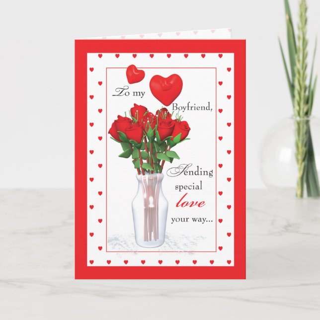 Boyfriend Valentine's Day Red Roses Hearts Holiday Card (Front)