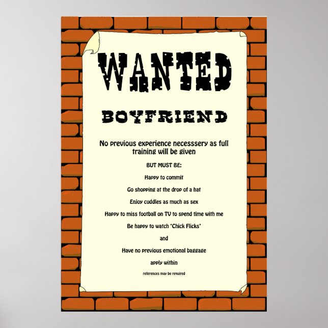 "Boyfriend Wanted" Poster. Poster (Front)