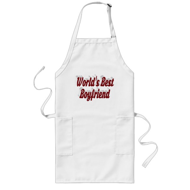 Boyfriend with burgundy script long apron (Front)