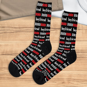 Boyfriend XOXO Valentine's Day Black Red and Grey Socks
