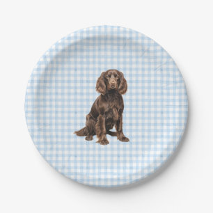 Boykin Party Plate, Dog Party, Blue Gingham  Paper Plate