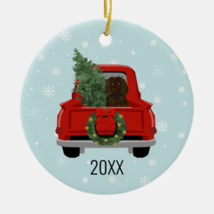 Boykin Spaniel Christmas Red Truck Ceramic Tree Decoration