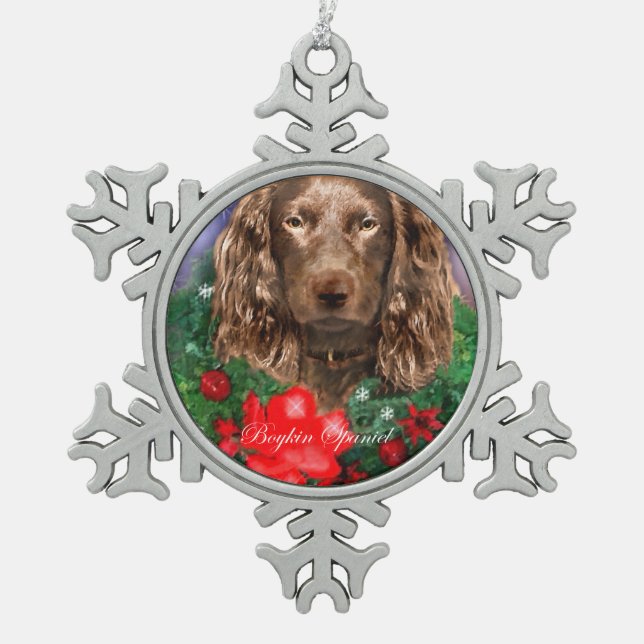Boykin Spaniel Christmas Snowflake Pewter Christmas Ornament (Front)