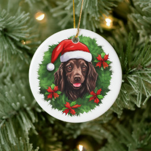 Boykin Spaniel Christmas Wreath Ceramic Tree Decoration