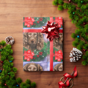 Boykin Spaniel Christmas Wreath Wrapping Paper