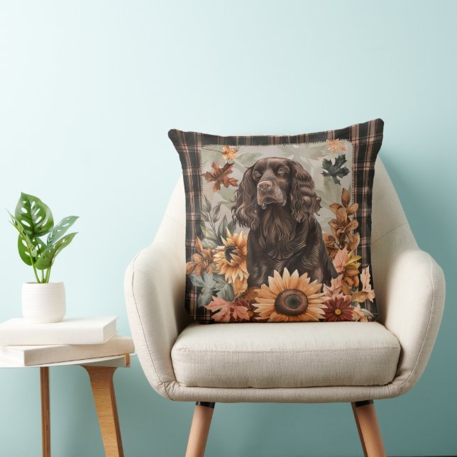 Boykin Spaniel Dog Fall Watercolor Flowers Cushion (Chair)