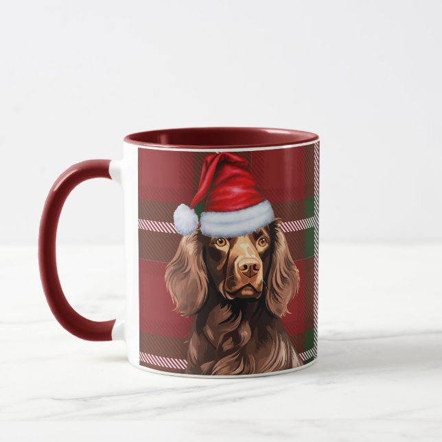 Boykin Spaniel Dog Red Holiday Plaid Christmas Mug (Left)