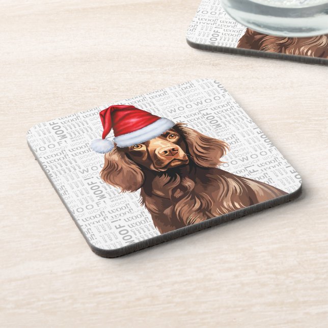 Boykin Spaniel Dog Woof Word Art Holiday Coaster (Left Side)