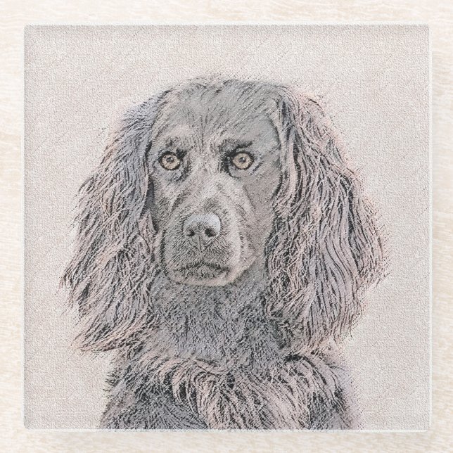 Boykin Spaniel Painting - Cute Original Dog Art Glass Coaster (Front)