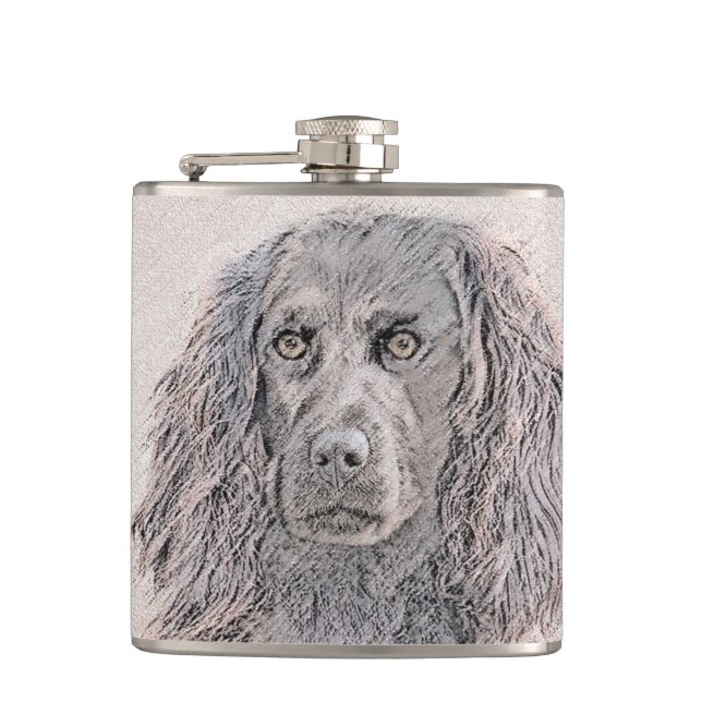 Boykin Spaniel Painting - Cute Original Dog Art Hip Flask (Front)