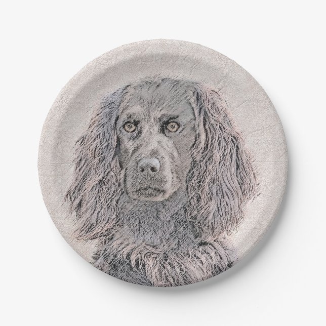 Boykin Spaniel Painting - Cute Original Dog Art Paper Plate (Front)