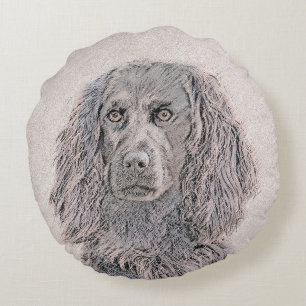 Boykin Spaniel Painting - Cute Original Dog Art Round Cushion