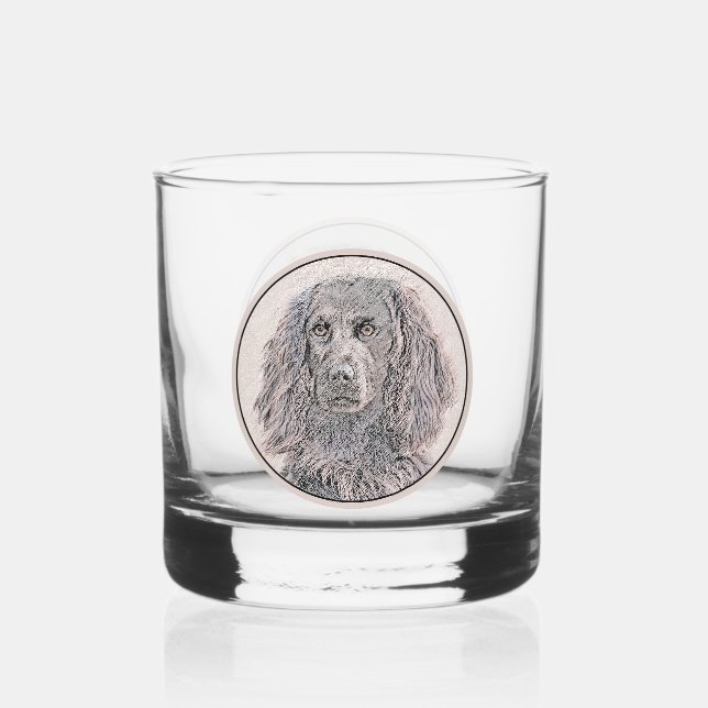Boykin Spaniel Painting - Cute Original Dog Art Whiskey Glass (Front)