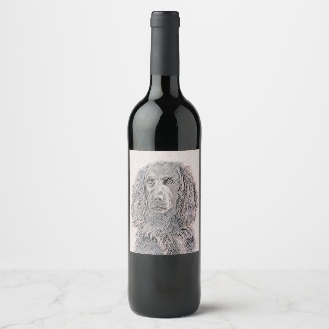 Boykin Spaniel Painting - Cute Original Dog Art Wine Label (Front)