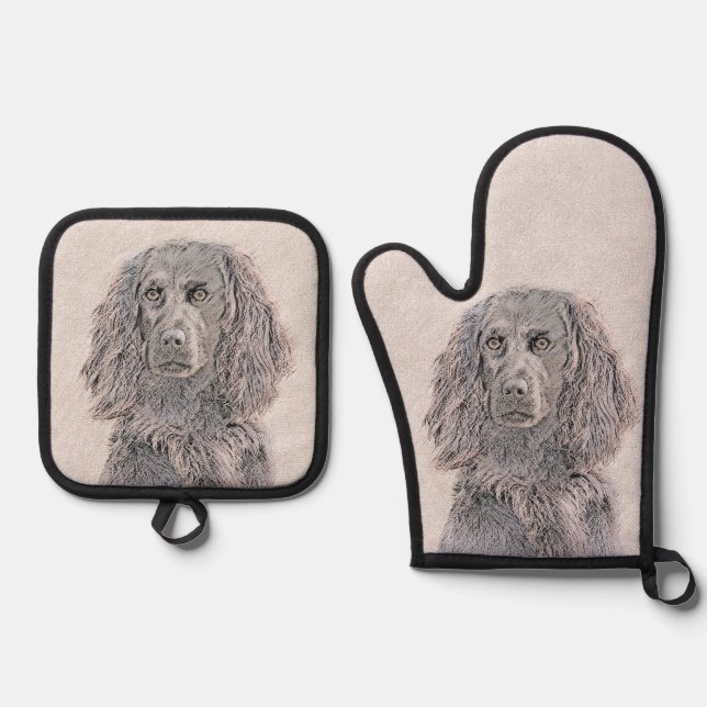 Boykin Spaniel Painting Little Brown LBD Dog Art Oven Mitt & Pot Holder Set (Front)