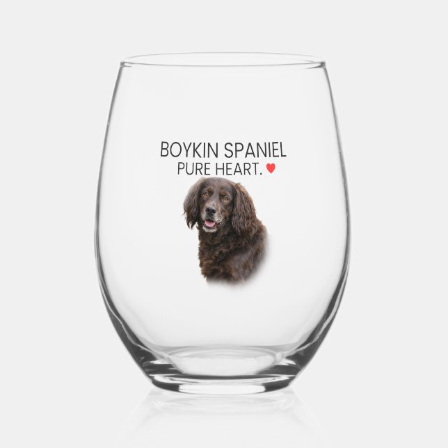 Boykin Spaniel Pure Heart Stemless Wine Glass (Front)